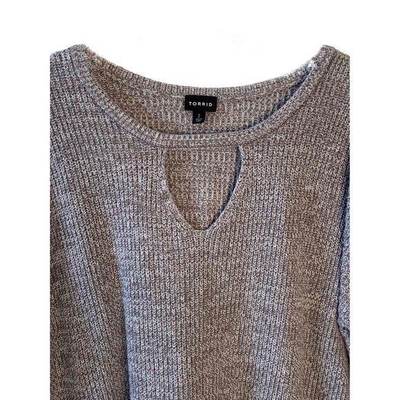 TORRID Gray + White Marl Round Cut Out Keyhole Neck Tunic Knit Sweater Size 2X - Picture 4 of 7